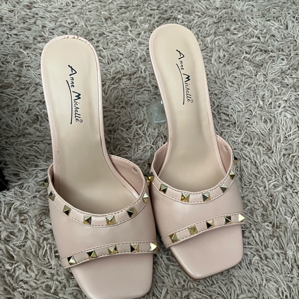 Anne Michelle Pink and Gold Heels with Stiletto Design